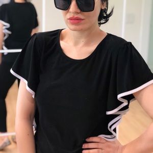 Black flutter sleeve jersey top